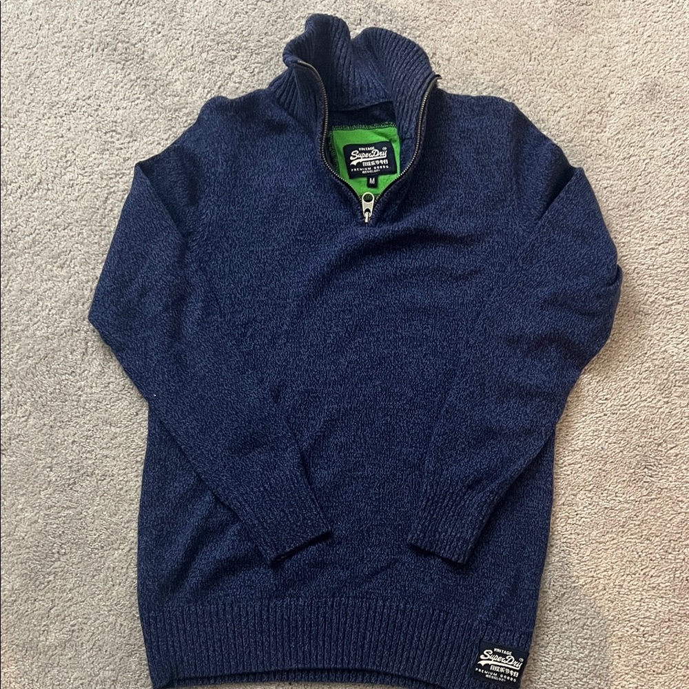 Superdry Men's Zip-Up Sweater in Deep Blue